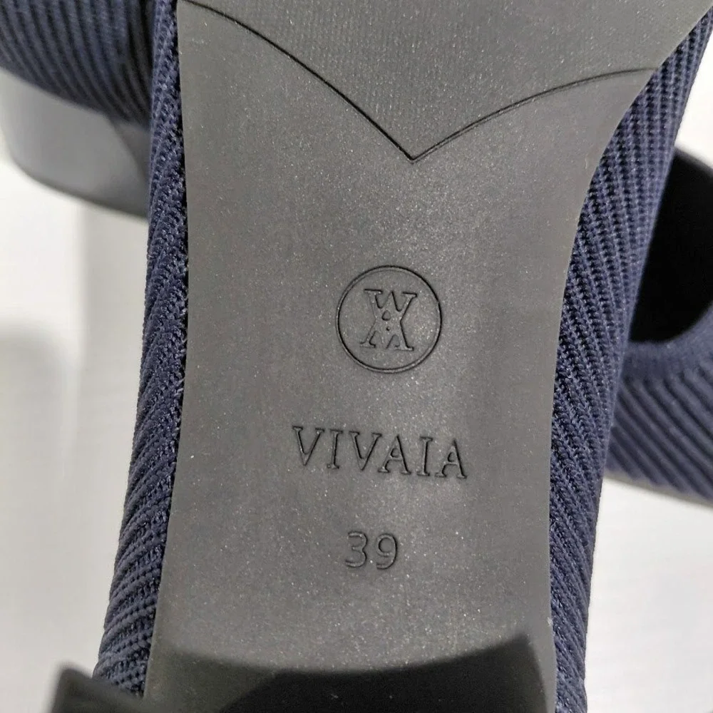 Vivaia Melody 2.0 Navy Blue Ribbed Knit Square Toe Block Heel Pumps Size 39 - Picture 3 of 11